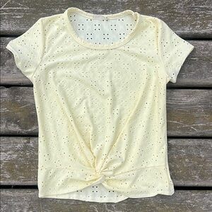 Olivia Rae Yellow Eyelet Short Sleeve Tee Large